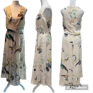 ASOS 1 Piece Multicolor Bird & Leaf Print Wide Leg Side Zip Pant Suit Size 4